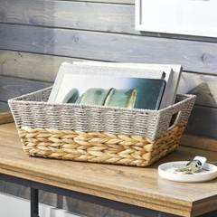 Better Homes & Gardens Small Storage Basket with Handles, Gray and Natural