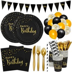 DYLIVeS Black Birthday Party Decorations Gold Foil Dots Happy Birthday Party …