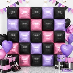 Pink and Purple Black Square Foil Balloons Wall, Chrome Pink Purple Black Foi…