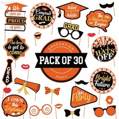 , Graduation Photo Booth Props 2026 – Pack of 30 | Orange and Black Grad Phot…