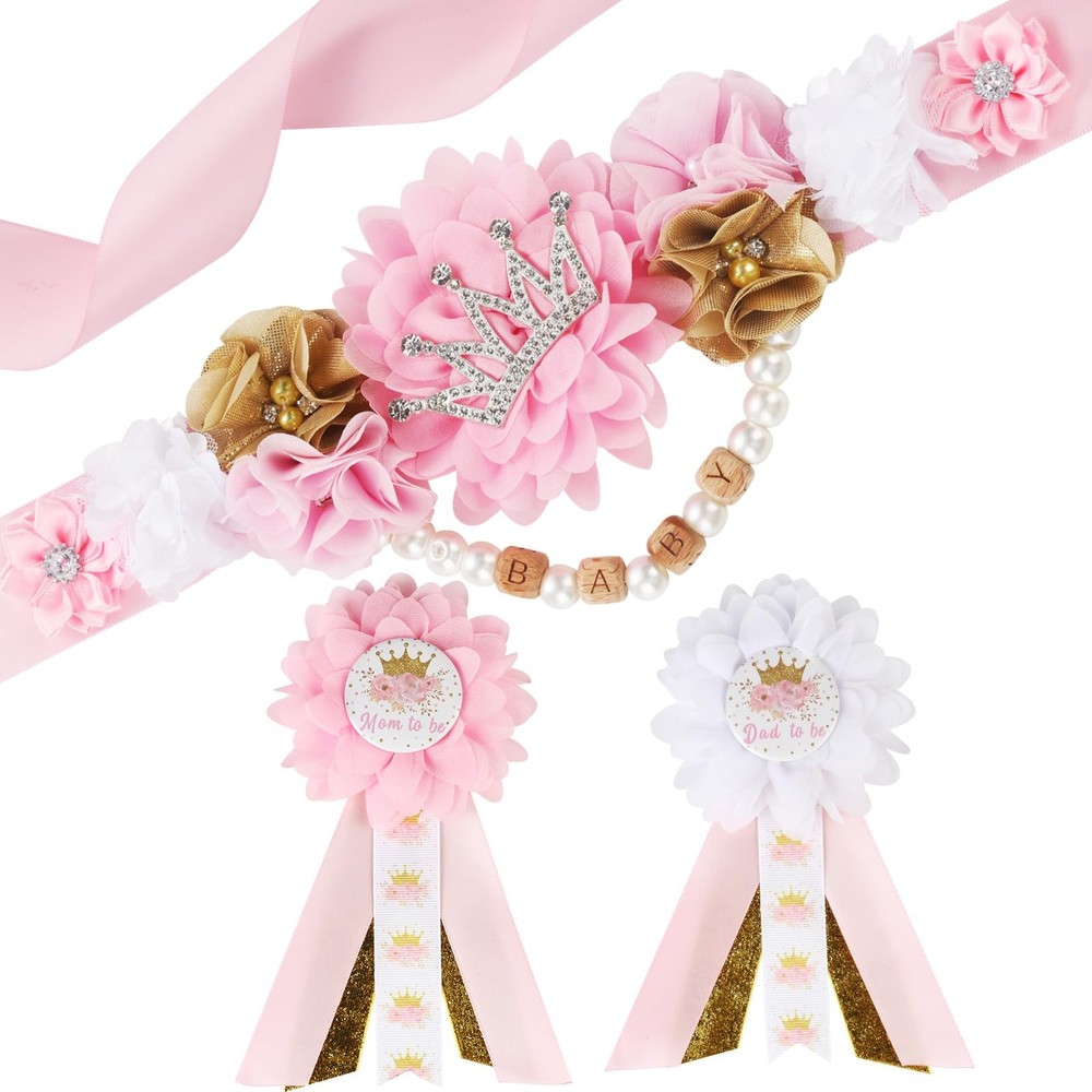 Princess Baby Shower Maternity Sash Kit – Pink and Gold Princess Baby Shower …