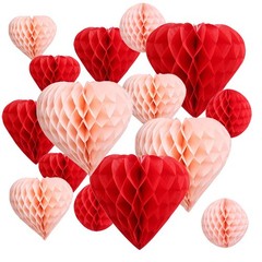 16 Pack Red Blush Pink Valentines Day Decorations Pom Pom Heart Tissue Paper