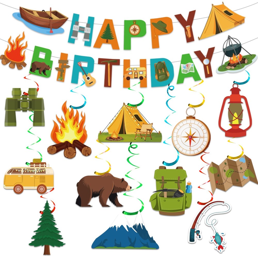 25Pcs Camping Party Decorations, Camping Party Decorations with Camping Happy…