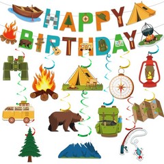 25Pcs Camping Party Decorations, Camping Party Decorations with Camping Happy…