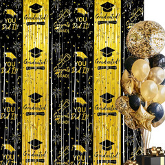 Thicken Black and Gold Graduation Tinsel Backdrop, 2 Pack 3.3 X 6.6 FT, Foil Fri