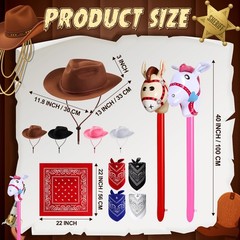36 Pcs Cowboy Party Costume Set, Cowboy Hats Paisley Bandanas Inflatable Stic…
