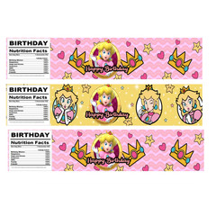 Princess Birthday Water Bottle Labels, Pink and Yellow Party Decorations, 12