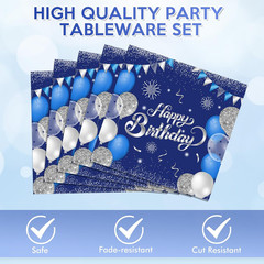 40Pcs 17Th Birthday Decorations for Boys Girls Elegant Blue Silver 17 Years Old