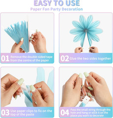 Paper Flowers Decorations for Wall, 9 PCS Paper Fans Party Decorations, Pastel