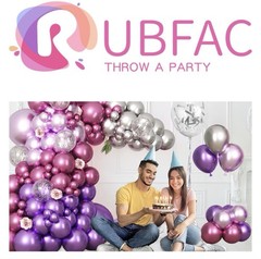 RUBFAC 110 PC Metallic Purple, Pink & Confetti Balloon Garland Arch Kit- Party