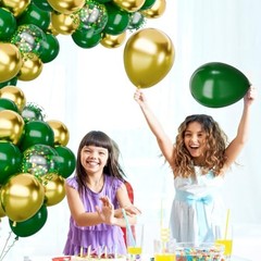 65Pcs Balloons Set, Dark Green & Metallic Gold Balloons, Confetti Green Gold
