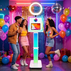 iPad Photo Booth Kiosk Portable Selfie Station with RGB Light Ring Fill Light