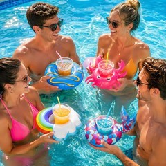 Pool Drink Floaties 12 Pack Inflatable Drink Holder with Air Pump, Floating C…