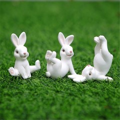 3Pieces Resin Bunnies Figurines Set Cartoon Animal Statues For Home Holiday