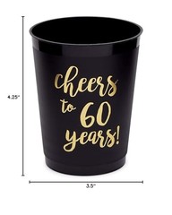 Sparkle and Bash Plastic Party Cups for 60th 16 Count (Pack of 1), Black