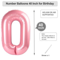 10 Number Balloons, 40 Inch Pearl Pink Balloons for Woman Man 10th Birthday D…