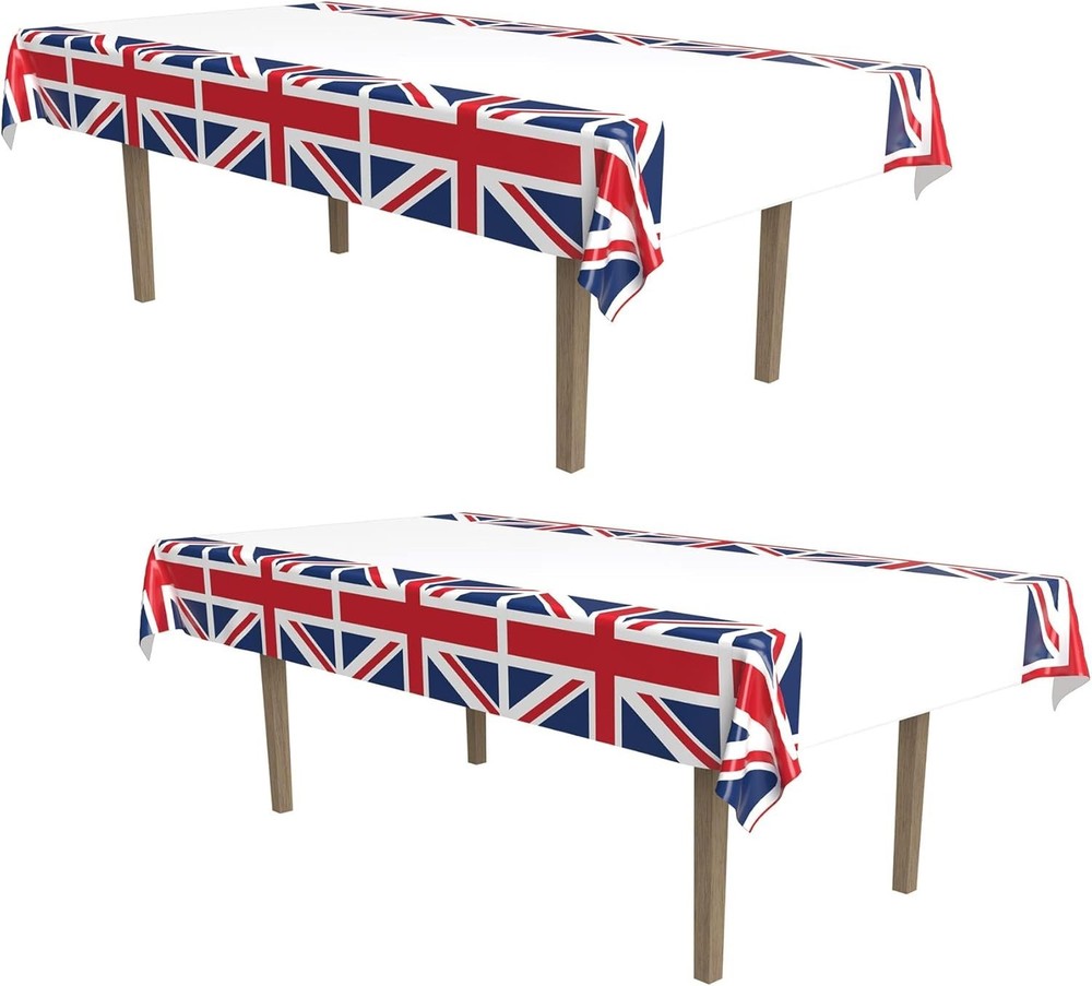 2-Pack Union Jack Rectangular Plastic Tablecovers Royal English Party