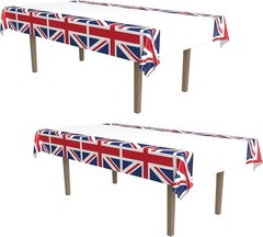 2-Pack Union Jack Rectangular Plastic Tablecovers Royal English Party