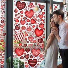 Geyoga 211 Pcs 6 Sheets Valentine‘s Day Window Clings Red, Black, White