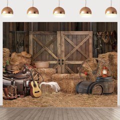 Western Backdrop 10x8ft Cowboy Party Decorations Wild West Country Farm Barn