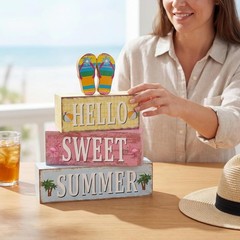 Creative Summer Table Centerpiece – 4 Wooden Flip Flop Blocks for Gifting