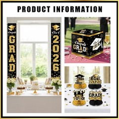2026 Graduation Decorations – Black Gold Congrats Grad Party Supplies