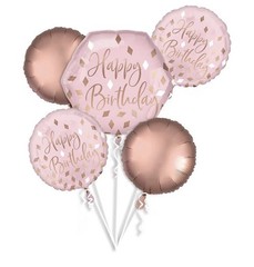 Happy Birthday Balloon Bouquet 5pc Blush Rose Gold Foil
