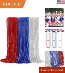 Bulk 12 Red, Blue & Silver 4th of July Party Necklaces for Festive Celebrations