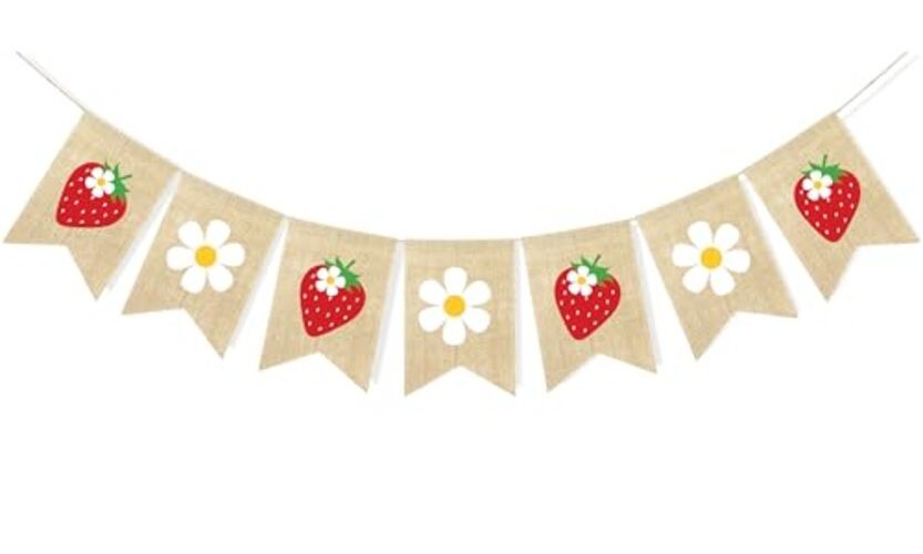 Strawberry Banner with Flower Strawberry Theme Birthday Party Decorations