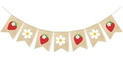 Strawberry Banner with Flower Strawberry Theme Birthday Party Decorations