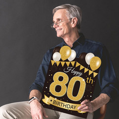 Large Happy 80Th Birthday Party Yard Sign Black Gold 80 Birthday Yard Signs with
