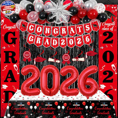 Graduation Decorations 2026, Red and Black Grad Decorations Class of 2026, Gradu