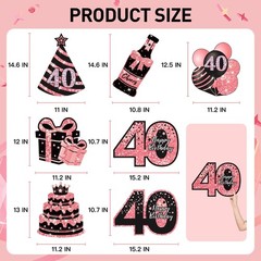 40th Birthday Decorations for Women – 7 Pcs 15 inches x 11 inches, Pink