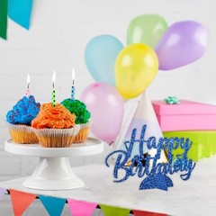 Happy Birthday Table Centerpiece, Dark Blue Glitter Birthday Party Paper Free