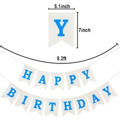 Blue Happy Birthday Banner, Assembled Burlap Happy Birthday Sign for Birthday