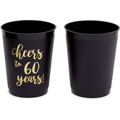 Sparkle and Bash Plastic Party Cups for 60th 16 Count (Pack of 1), Black