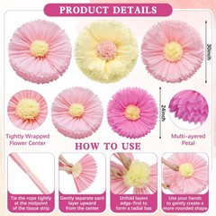 5 Pcs 30» 24» Pink Gaint Tissue Flowers for Wall Boho Large Hanging Tissue …