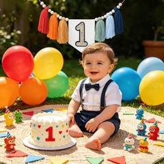 Handmade Rainbow First High Chair Banner Colorful Party Decoration for Boys F…
