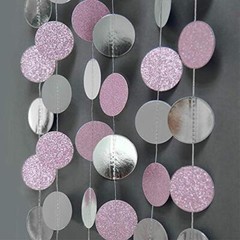 Glitter Pink Circle Garlands Party Decoratoins Polka Dots Streamer Backdrop B…