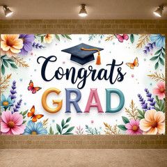 Graduation Backdrop 2026 Floral Congrats Grad Banner for Party Decorations Class