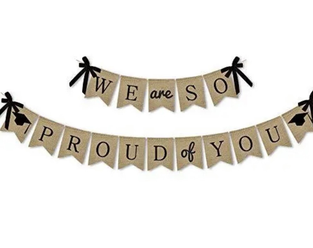 New 2 Piece Burlap Graduation Banner Set Rustic We Are So Proud