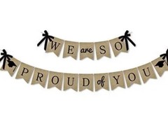 New 2 Piece Burlap Graduation Banner Set Rustic We Are So Proud