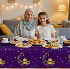 Ramadan Table Cloth, 54″ x 108″ Eid Mubarak Decor 4.5 x 9 ft