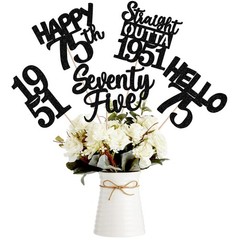 75th Birthday Centerpiece Sticks Happy 75th Table Flower Toppers Black 15 PCS