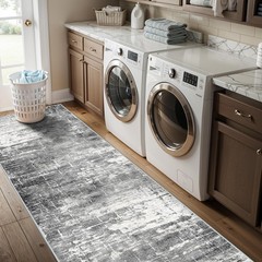 Washable 2X10 Kitchen Area Rug: Entryway 2′ x 10′ (Rectangular), Black/Grey
