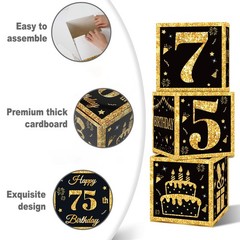 75th Birthday Decorations Boxes for Men- 3PCS Black Gold Happy 75th Birthday …