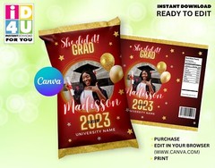 Girl Graduation Class of 2023 Chip Bag Editable, Graduation Chip Bag Editable