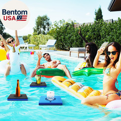 4 Pcs Foam Floating Drink Holder for Pool 9.5 Inch Blue and Black Refreshment Ta