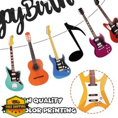 Abilat Guitar Happy Birthday Banner Music Black