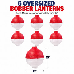 6 Fishing Bobber Paper Lanterns 15″ x 12″ Red White Hanging Party Decorations